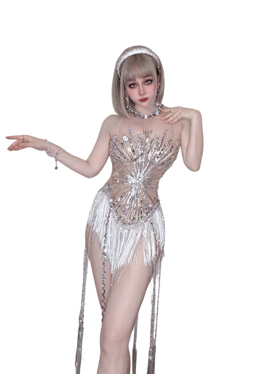 Sexy female Tassels and diamonds costumes Performance show Shining clothings