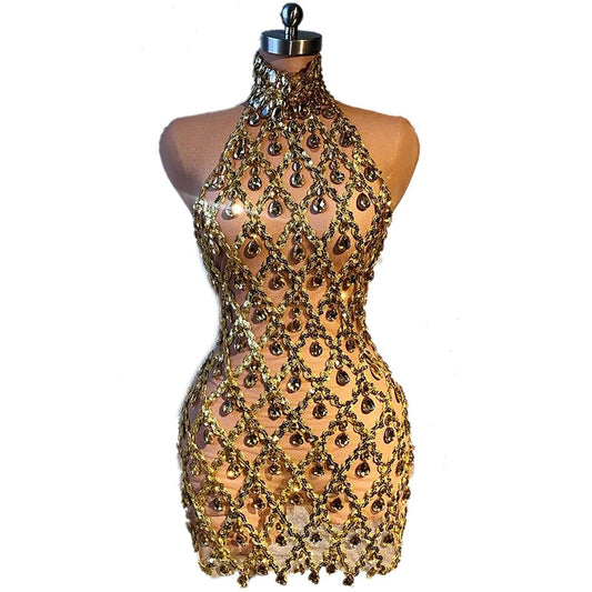 Sparkly Black Gold Rhinestones Sequins Backless Short Dress