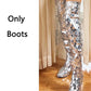 Silver Mirrors Costumes Lens Bodysuit Boots Sets