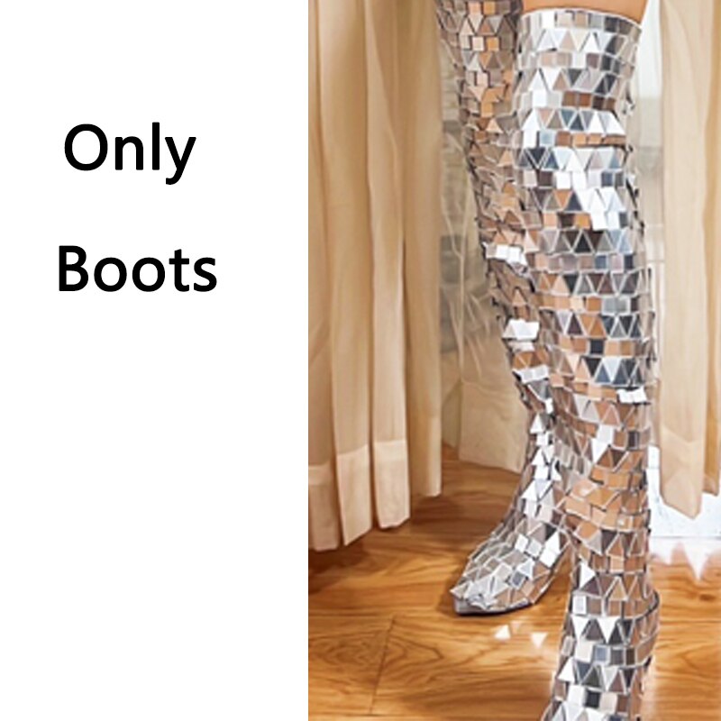 Silver Mirrors Costumes Lens Bodysuit Boots Sets