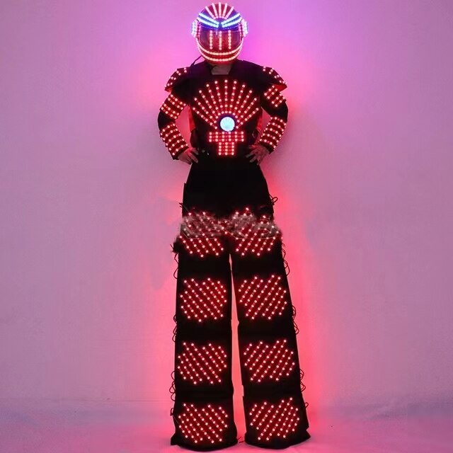 LED Robot Suit Traje De Robot Jacket LED Helmet Stilts Walker Suit Clothing David Guetta Robot Costume