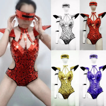 Mirror Bodysuit Women Dance Costume