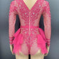 Fashion Rhinestone pink red Ruffle Bodysuit