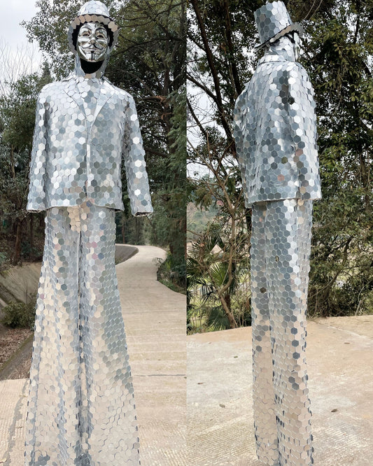 Hand Sewn Silver Stilts Walker Mirror Costume