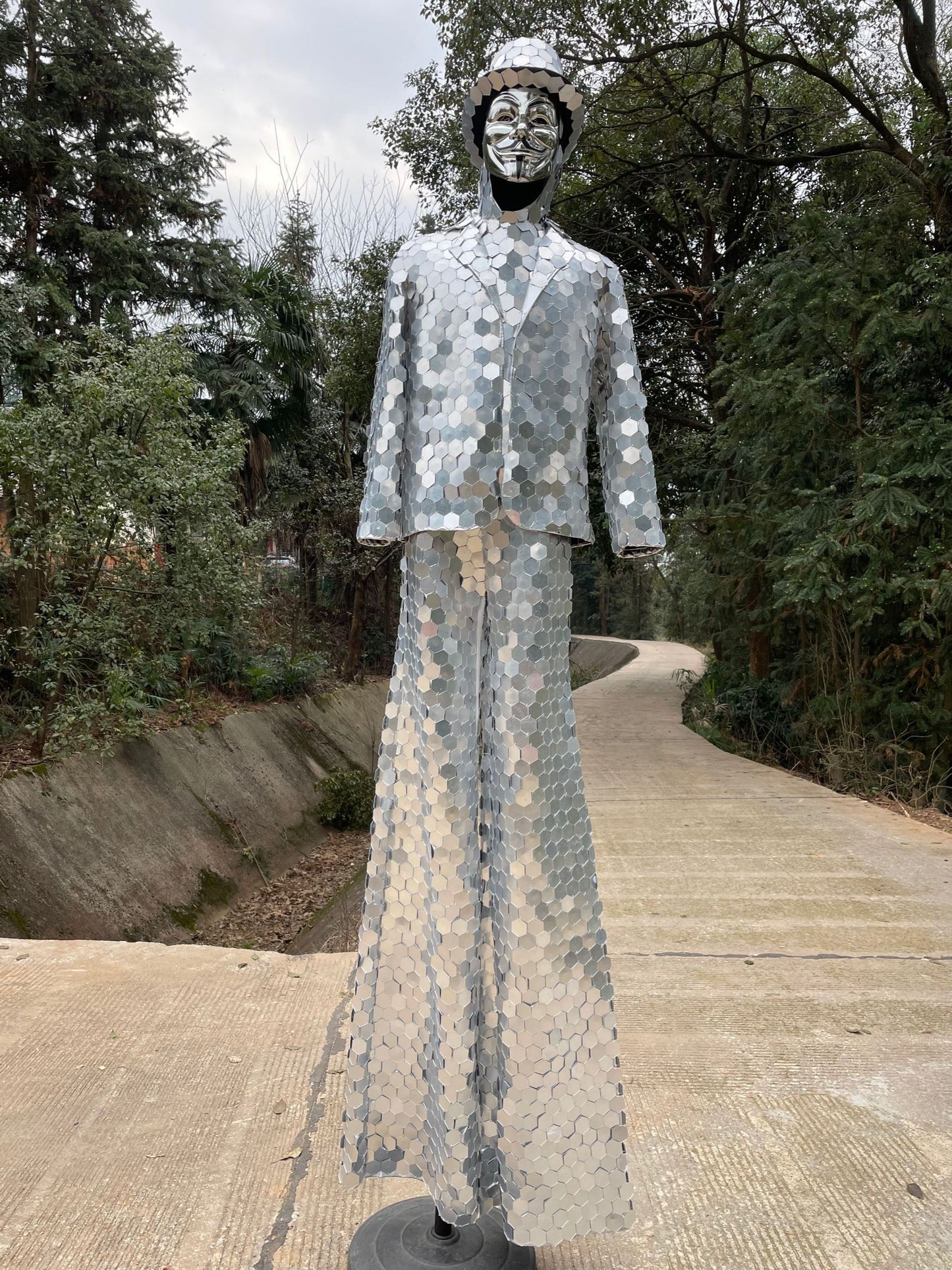 Hand Sewn Silver Stilts Walker Mirror Costume