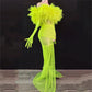 2 Pieces Fluorescent Green Tube Top Stacked Yarn Dress