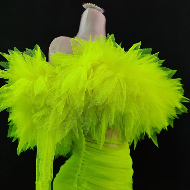 2 Pieces Fluorescent Green Tube Top Stacked Yarn Dress