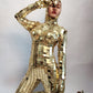 Woman Gold Mirror costume jumpsuit club party Mirror Suit