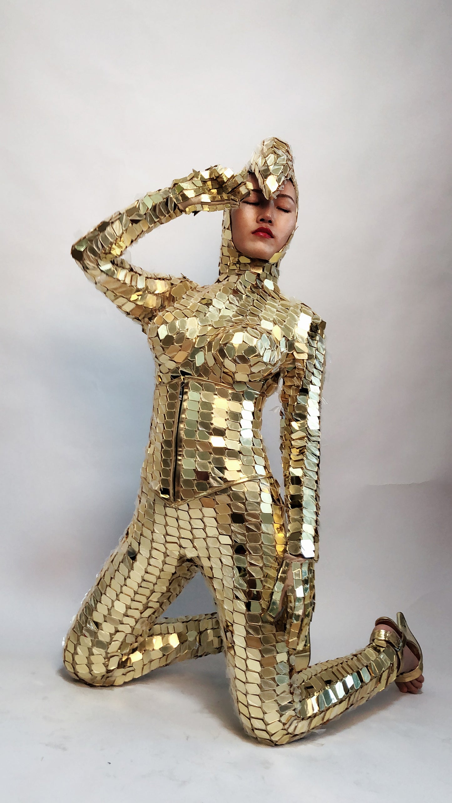 Woman Gold Mirror costume jumpsuit club party Mirror Suit