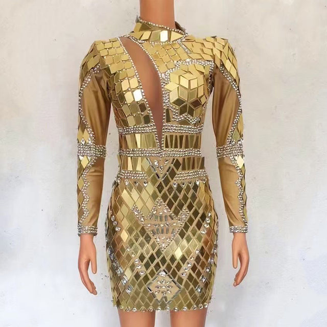 Flashing Silver  Mirror Short Tassels Dress