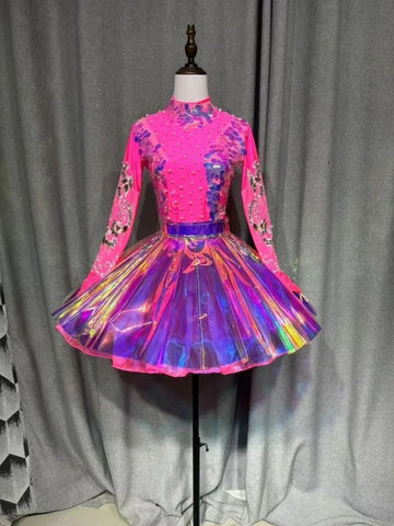 Women's Sequin Top Laser Cut Sky Blue Jazz Dance Costume for Group Halloween Festival Party Nightclub Stage Performance