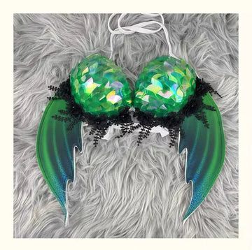 3D Scaled Wing Sequin Bikini Mermaid Bustier Fishtail Tank Performance Outfit Trainer Bra