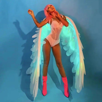 LED Light up Feather Wings Costume for Adults Halloween Angel Fairy Wings Stage Performance Prop Wedding Photoshoot