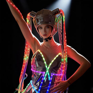 Womens Full Body Light Up Jumpsuit With LED Glowing Braids For Rave Festival DJ Performance And Fantasy Cosplay