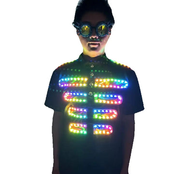 LED Light Up Short Sleeve Shirt Colorful Flashing Glowing Rave Top for Music Festivals EDM Parties Halloween Carnival Nightclub Performances