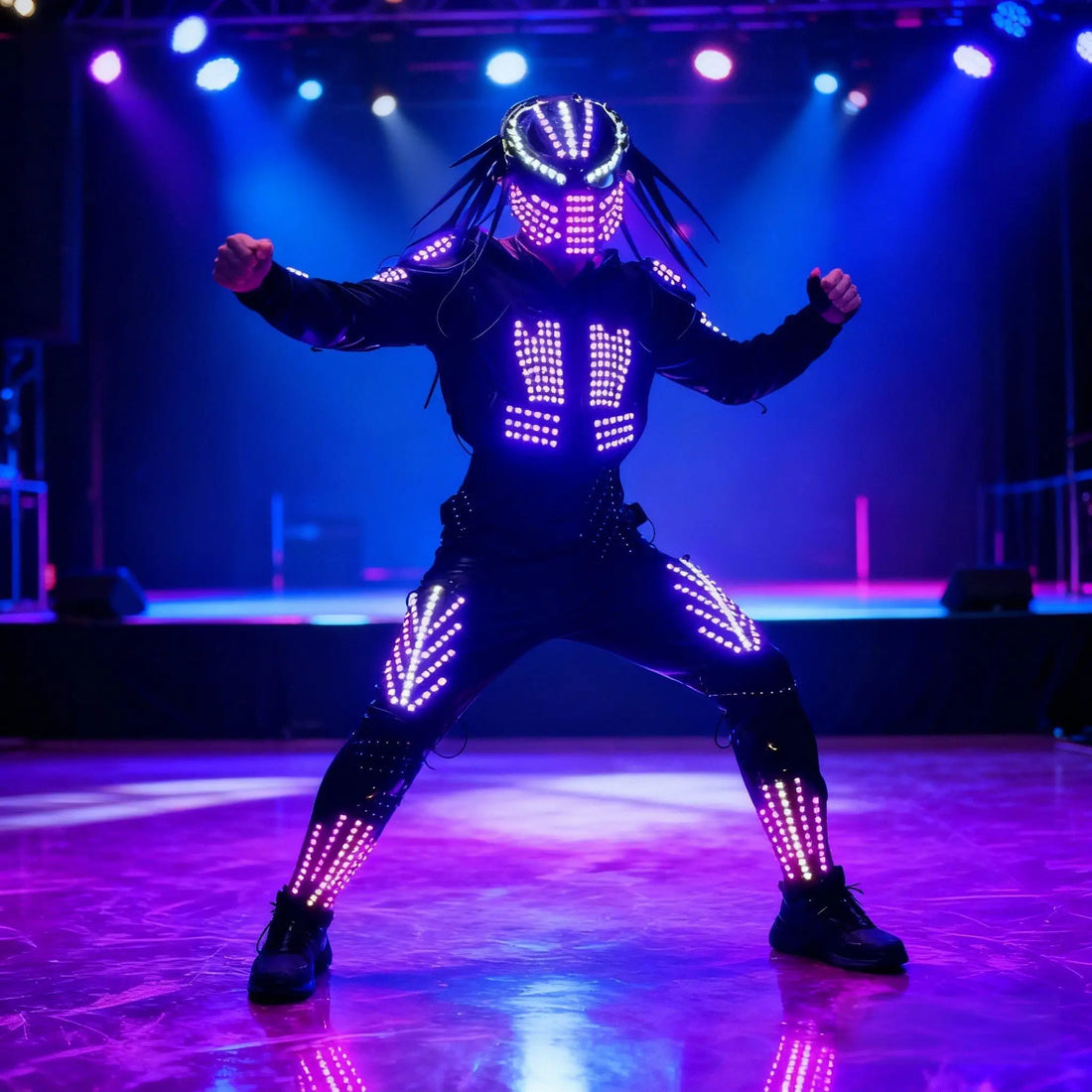 Dazzling LED Robot Costume for Men - Dynamic Light-Up Set with Luminous Gloves Mask & Jumpsuit for Stage & Club Performance