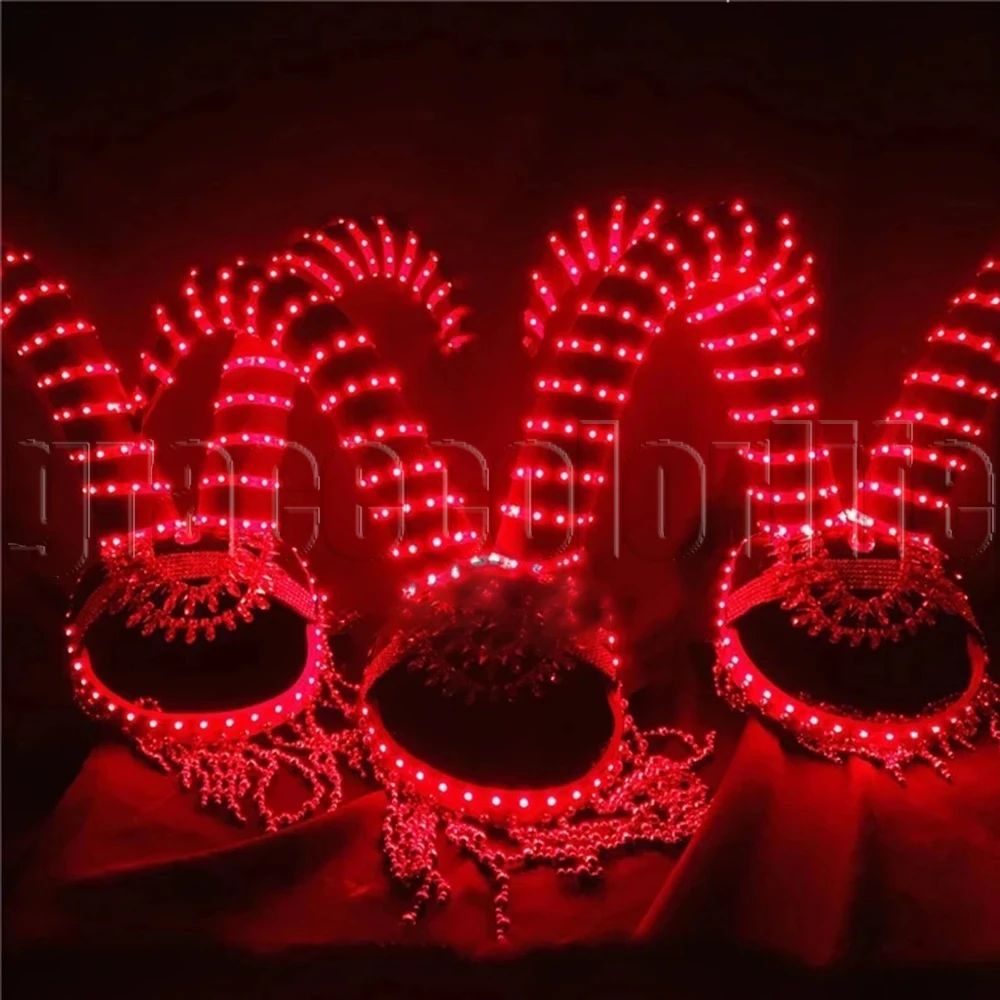 LED Illuminated Horn Headdress Female Singer Dance Props for Men and Women Models Nightclub Bar Runway Show Stage Performance Wear
