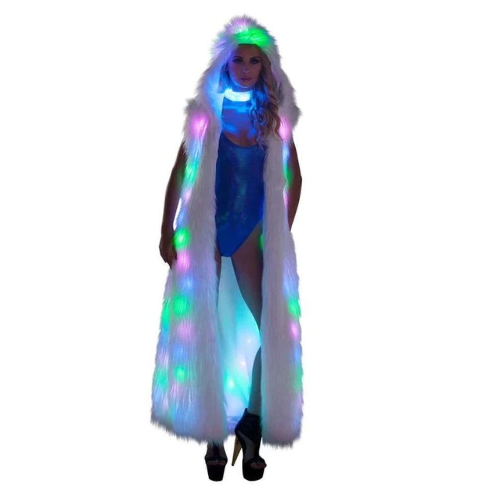 LED Faux Fur Coat for Women And Men Warm Lighting up Costume Jacket for Gogo Dance Party Stage Performance Holiday Nightclub