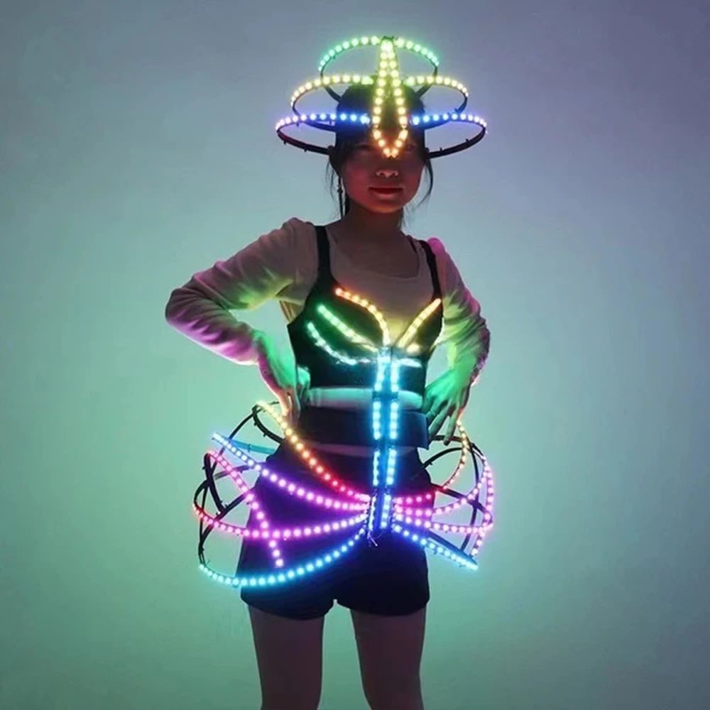 LED Illuminated Suit  Full-Color Glowing Stage Dance Performance Costume Light-Up Armor for Nightclub