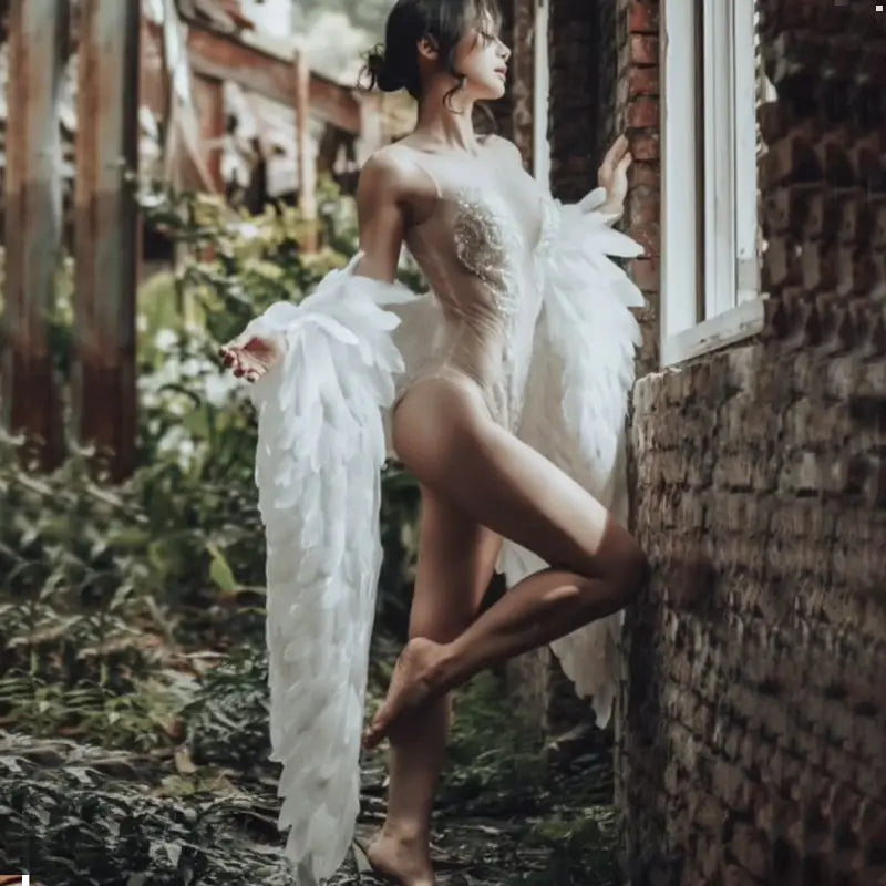 White Feather Cape Clothes Fashion Show Antique Props Ladies Shawl Photo Cosplay Carnival Accessory