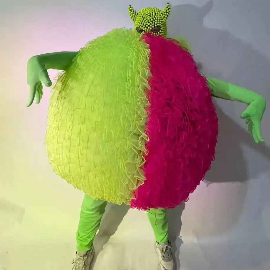 Stage Ball For Performance Show Three variations of green organza performance costumes fringe disco costumes