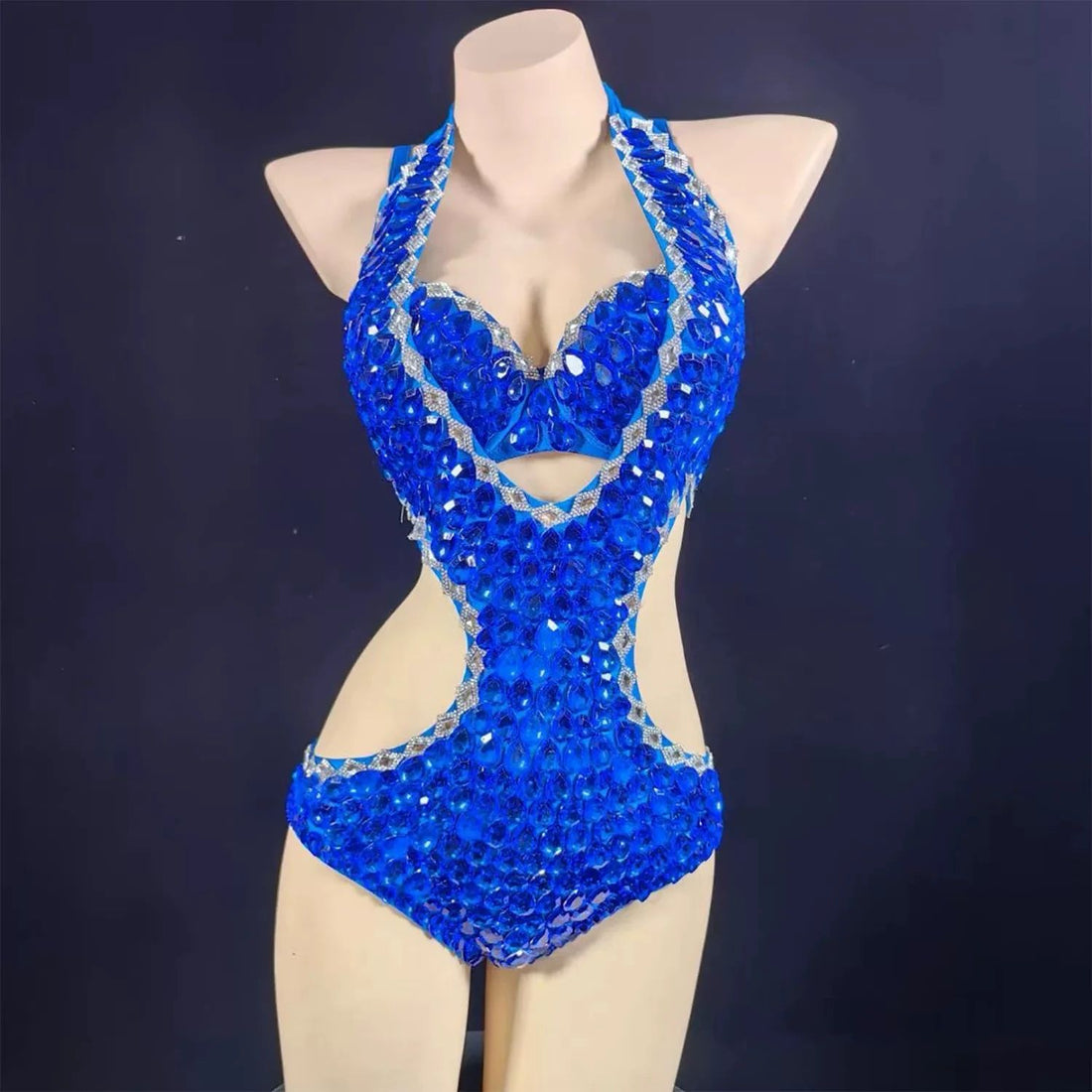 Sexy Rhinestone Bodysuit Women's Sparkling Leotard One-Piece Dress for Club DJ Stage Performance