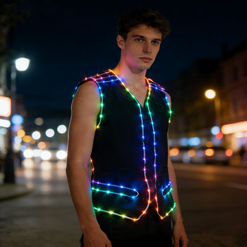 LED Light-Up Black Sleeveless Vest: Colorful Glowing Party Outfit for Night Events Festivals