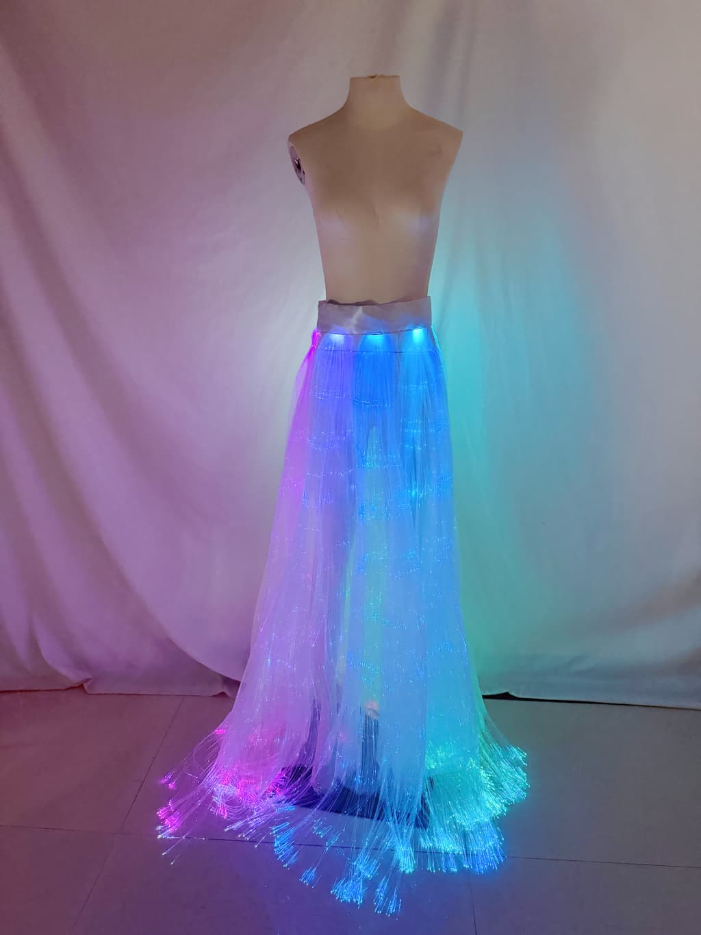 Women’s Custom Made Glowing Fiber Optic Skirt LED Light Up Costume for Dance Performance Festival Party Wear