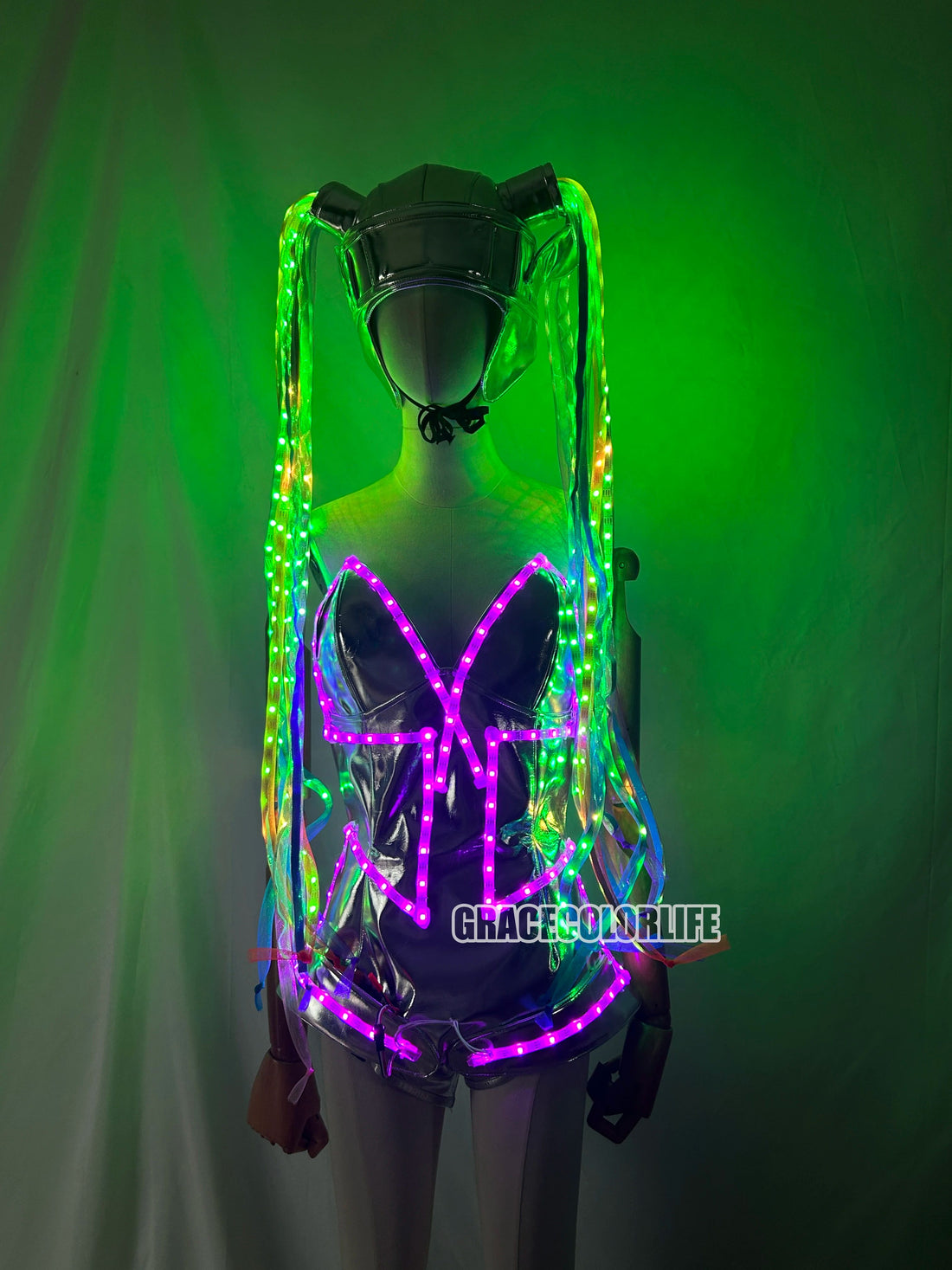 Womens Full Body Light Up Jumpsuit With LED Glowing Braids For Rave Festival DJ Performance And Fantasy Cosplay