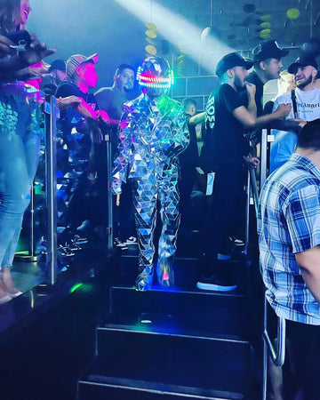 Mirror Man with LED Helmet for Disco Party DJ Adult Stage Street Performance Halloween Cosplay Christmas Costume