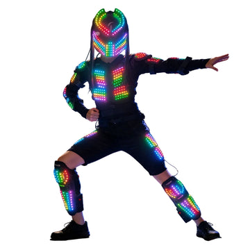 Dynamic Light-Up Robot Suit - Flashing RGB Jacket & Predator Style Mask with Remote for Rave, Prom & Cosplay