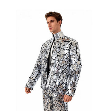 Silver Metallic Similar Mirror Material Suit Costume Clothes Stage Show DJ Dancing Kryoman Giant Clothing