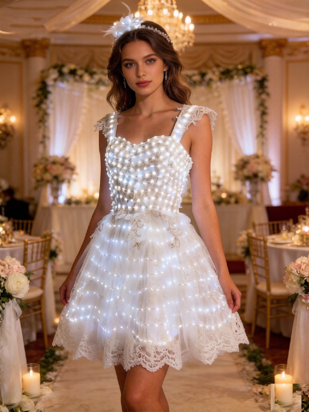 Women’s LED Light-Up Princess Dress – White Fiber Optic Fairy Dress with 16 Color Changing Modes, Remote Control, Battery Pack Included, Rechargeable/AA Powered, Lighted Costume for Parties, Festivals & Stage Performances