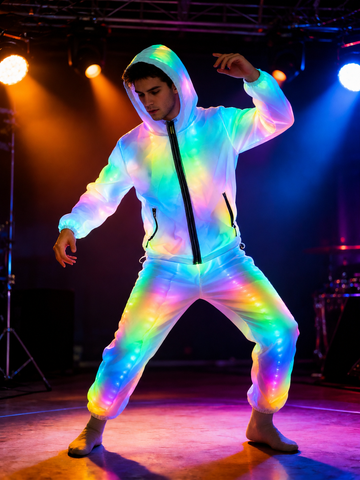 Aurora Spectrum LED Fiber Optic Hoodie – Multi-Color Remote-Controlled Performance Sport Set