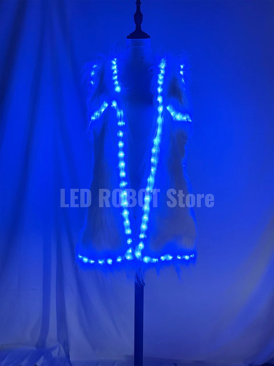 LED Multicolor Glow Fur Vest with Lights Rainbow Gradient Music Festival Sleeveless Vest Party Nightclub LED Glow Fashion Top