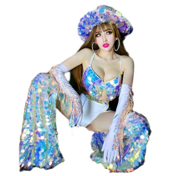 Ladies Glittering Sequins Bikini DJ Nightclub Dancing Suit  Carnival Party Stage Performance Wear Women's Costume