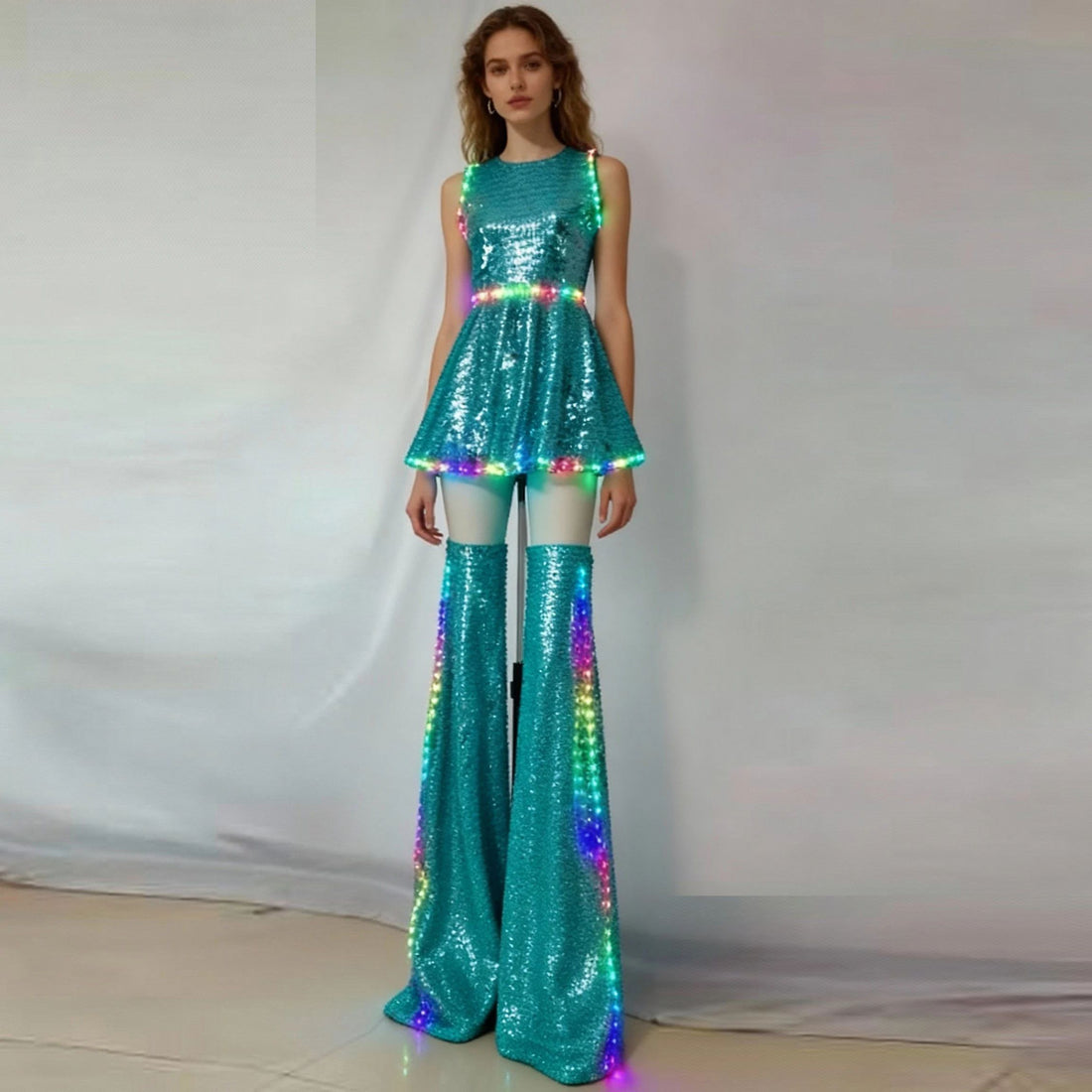 Dynamic Sleeveless Sequin Dress Vibrant Laser PU Party Wear for Gogo Dancer Stage Performance Statement Costume