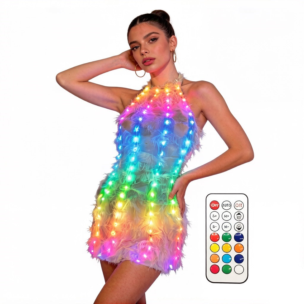 LED Light-Up Feather Dress for Women - Glow in the Dark Party Costume for Festival & Halloween