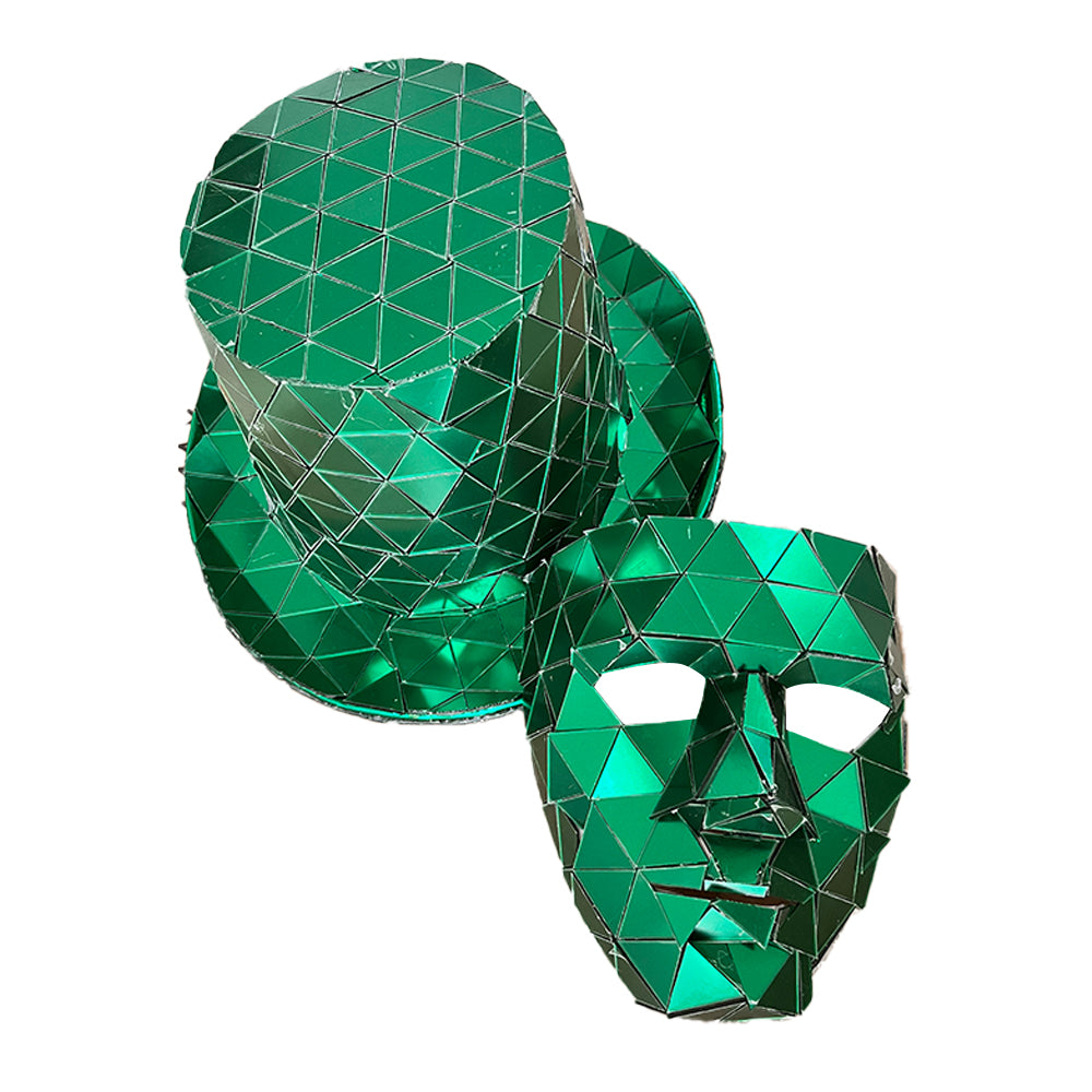 Mirror Glossy Geometric Top Hat and Mask Set Shiny Party Costume Accessories Stylish Eye Catching Festival Club Outfit Decor