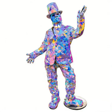 Top Hat Mirror-Fragment Costume, Iridescent Geometric Mosaic Outfit, Stylish Performance Wear for Events & Cosplay