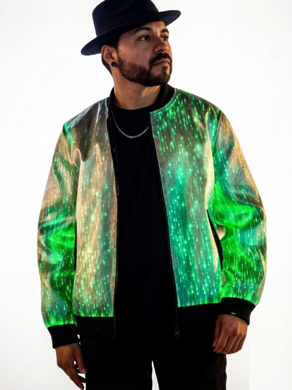LED Short Jacket for Men Light up Gentleman Dress Aurora Spectrum LED Fiber Optic Jacket– Multi-Color Remote-Controlled Performance Coat
