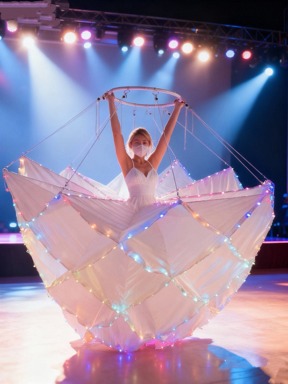 LED Luminated Umbrella Flower Costume - Rising and Blooming Interactive Prop for Theme Park Parade Float Performance