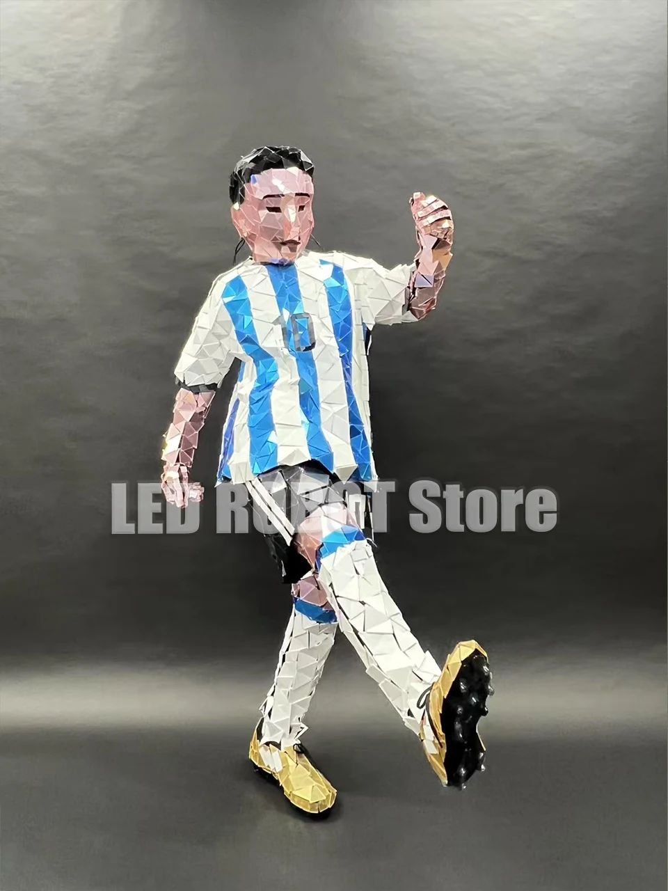 Hands-Sewn Acrylic Mirror Mosaic Soccer Sports Set Blue-and-White Striped Geometric Lens Star Player Style Athletic Outfit