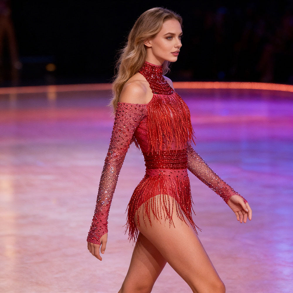 Latest Pearl Sequin Dress Women Fringe Skirt Christmas Party Nightclub Stage Performance Celebratory Wear