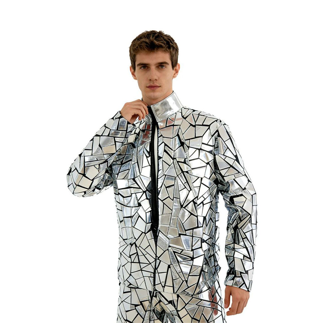 Silver Metallic Similar Mirror Material Suit Costume Clothes Stage Show DJ Dancing Kryoman Giant Clothing