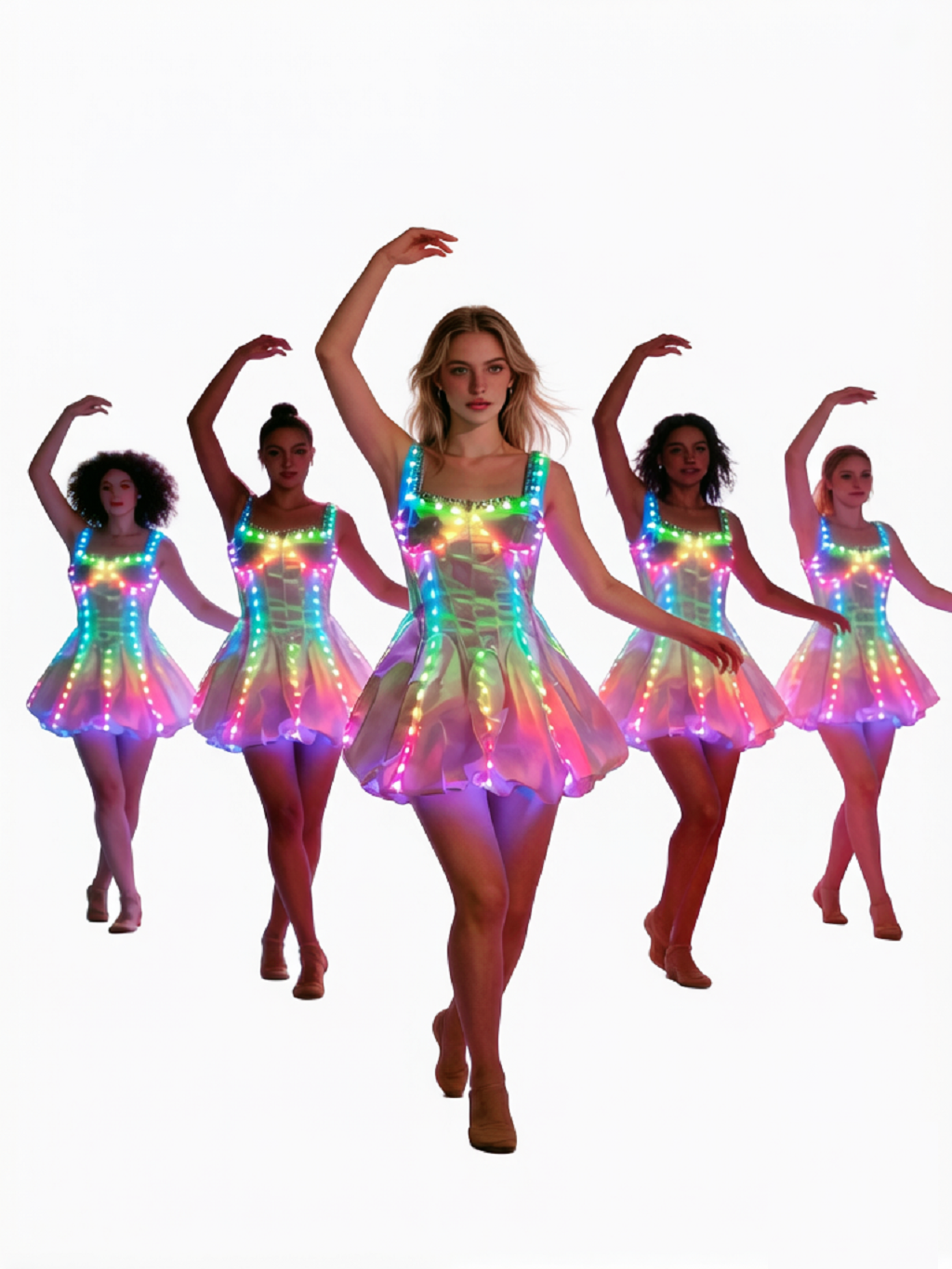 Women's LED Light-Up Corset Mini Dress, Glow in the Dark Rainbow Iridescent Sleeveless Party Dress for Rave, Festival, Halloween & Nightclub