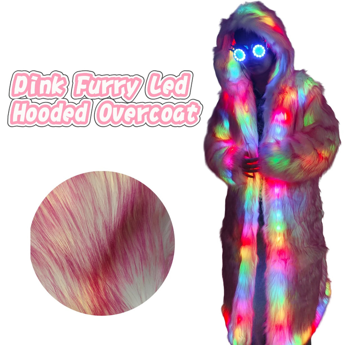 Furry LED Hooded Overcoat with Neon Lights Essential Performance Wear