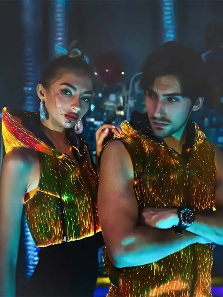 Girls Backless Led Light Hoodie Pullover Luminous Fiber Optic for Cosplay Costumes Hip Hop Girl's Zipper Hoodies