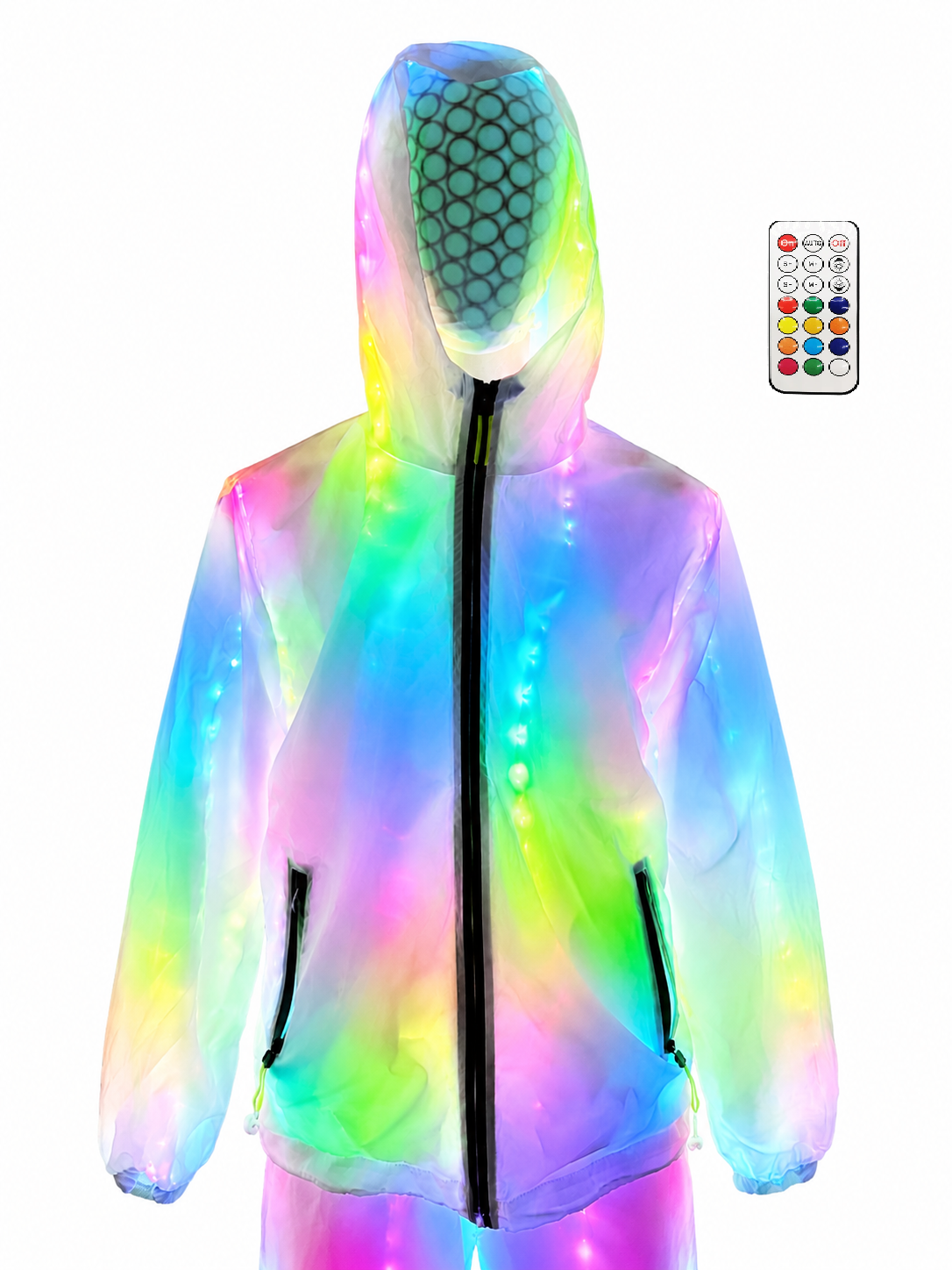 Aurora Spectrum LED Fiber Optic Hoodie – Multi-Color Remote-Controlled Performance Sport Set