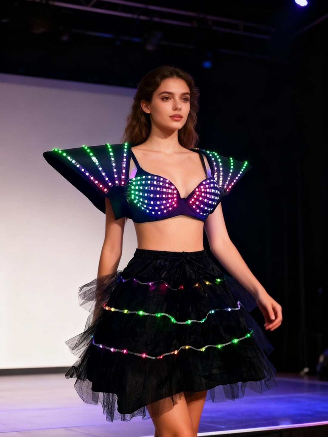 LED Light-Up Cyberpunk Rave Costume: Neon Wing & Tutu Outfit for Club Parties & Performances